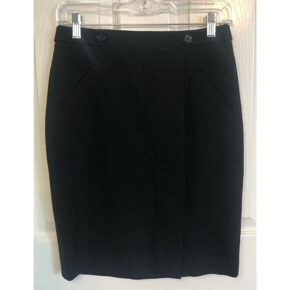 Ann Taylor Black Pencil Skirt Button Detail Work Straight Skirt Size 2 Petite - Picture 1 of 5